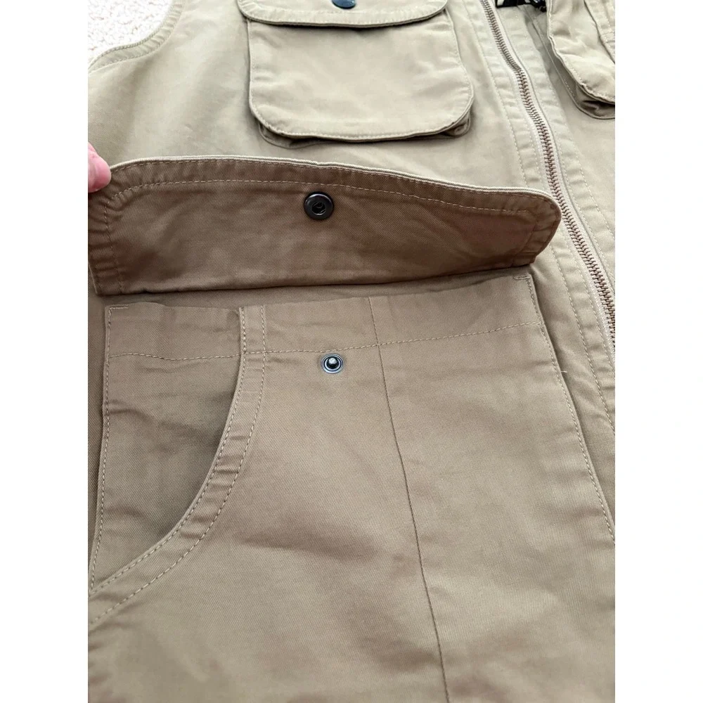 Banana Republic Mens Utility Vest Large Khaki Brown Cotton Multi-Pocket Gorpcore